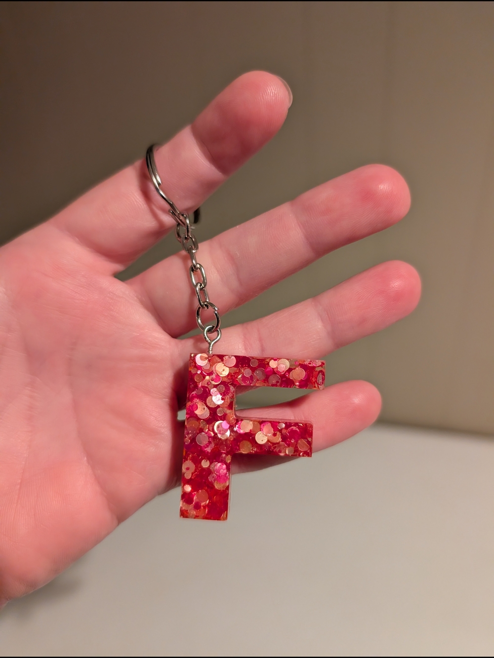 Red Glitter 'F' Initial Keychain - Women Accessories